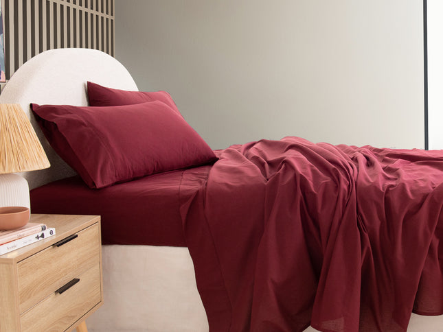 Royal Comfort Vintage Washed 100 % Cotton Sheet Set Single - Mulled Wine-1917365876303204354