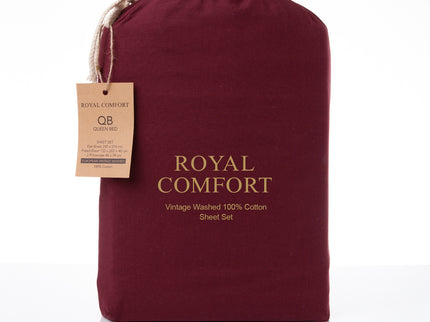 Royal Comfort Vintage Washed 100 % Cotton Sheet Set Single - Mulled Wine-1917365876303204359