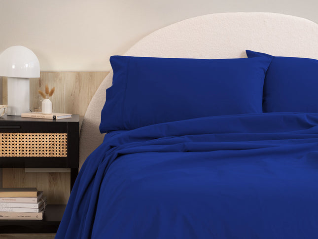 Royal Comfort Vintage Washed 100 % Cotton Sheet Set Double - Royal Blue-1889884884911132673