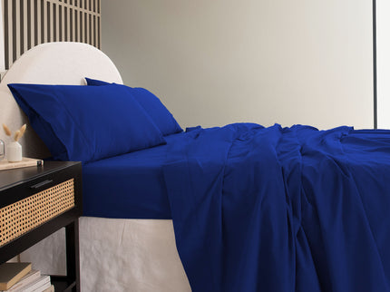 Royal Comfort Vintage Washed 100 % Cotton Sheet Set Double - Royal Blue-1889884884911132674