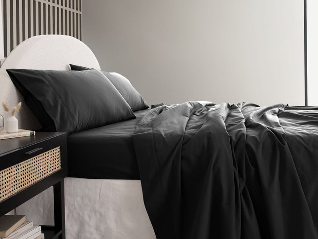 Royal Comfort Vintage Washed 100 % Cotton Sheet Set Double - Charcoal-1951134888006651906