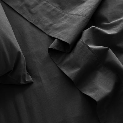 Royal Comfort Vintage Washed 100 % Cotton Sheet Set Double - Charcoal-1951134888006651908