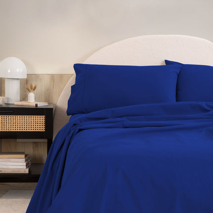 Royal Comfort Vintage Washed 100% Cotton Sheet Set Queen - Royal Blue-1951134888870678529