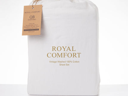 Royal Comfort Vintage Washed 100% Cotton Sheet Set King - White-1889884886471413767