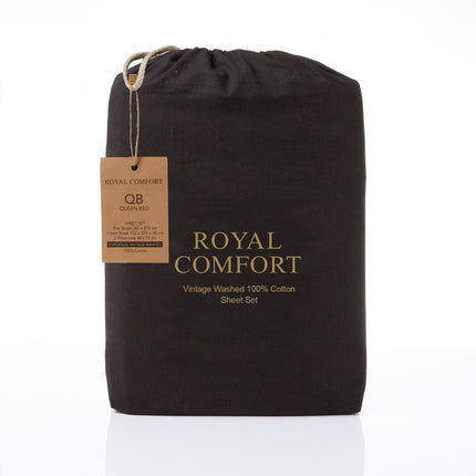 Royal Comfort Vintage Washed 100% Cotton Sheet Set King - Charcoal-1951134890019917831