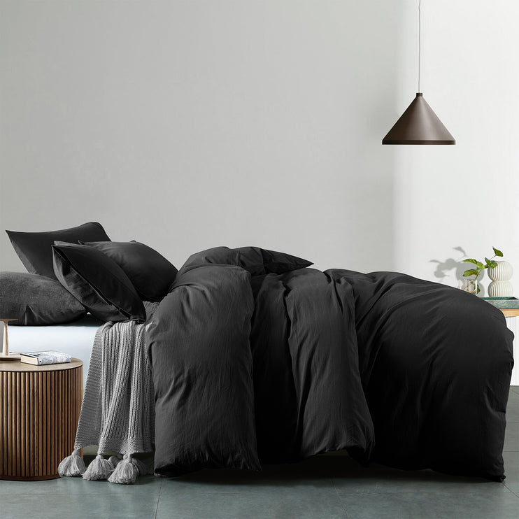 Royal Comfort Vintage Washed 100 % Cotton Quilt Cover Set Single - Charcoal-1951134831287078913