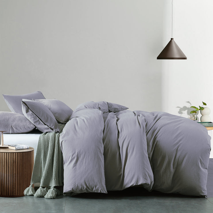 Royal Comfort Vintage Washed 100 % Cotton Quilt Cover Set Double - Grey-1951134832021082113