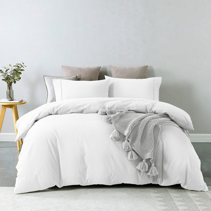 Royal Comfort Vintage Washed 100 % Cotton Quilt Cover Set Queen - White-1951134832742502400
