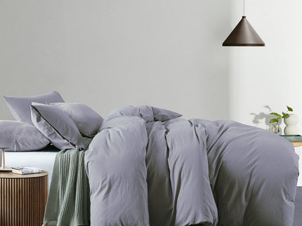 Royal Comfort Vintage Washed 100 % Cotton Quilt Cover Set Queen - Grey-1917365869239996417