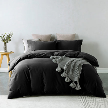 Royal Comfort Vintage Washed 100 % Cotton Quilt Cover Set Queen - Charcoal-1951134833111601152