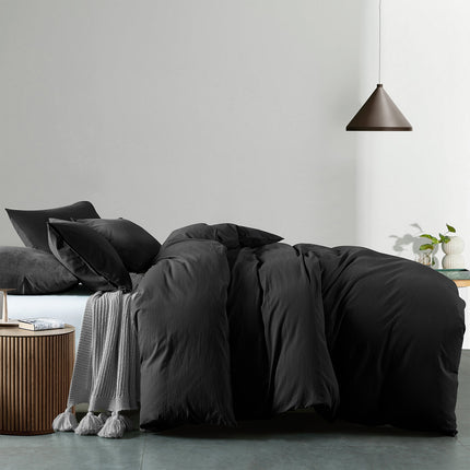 Royal Comfort Vintage Washed 100 % Cotton Quilt Cover Set Queen - Charcoal-1951134833111601153