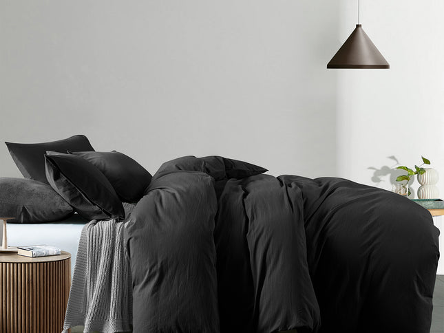 Royal Comfort Vintage Washed 100 % Cotton Quilt Cover Set Queen - Charcoal-1951134833111601153