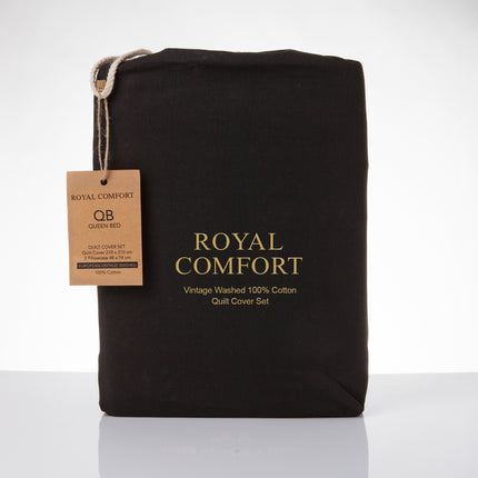 Royal Comfort Vintage Washed 100 % Cotton Quilt Cover Set Queen - Charcoal-1951134833111601154