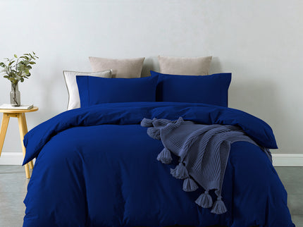 Royal Comfort Vintage Washed 100 % Cotton Quilt Cover Set Queen - Royal Blue-1917365869541986304