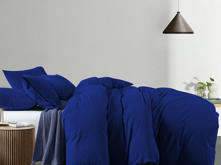 Royal Comfort Vintage Washed 100 % Cotton Quilt Cover Set Queen - Royal Blue-1917365869541986305