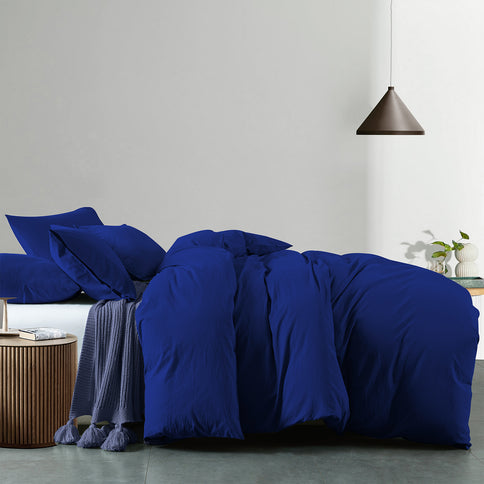 Royal Comfort Vintage Washed 100 % Cotton Quilt Cover Set Queen - Royal Blue-1917365869541986305