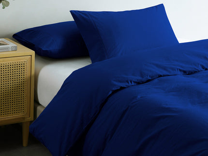 Royal Comfort Vintage Washed 100 % Cotton Quilt Cover Set Queen - Royal Blue-1917365869541986307