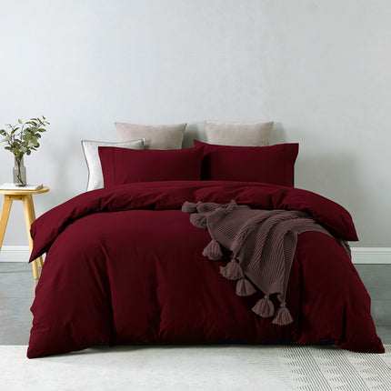 Royal Comfort Vintage Washed 100 % Cotton Quilt Cover Set Queen - Mulled Wine-1951134833484894208