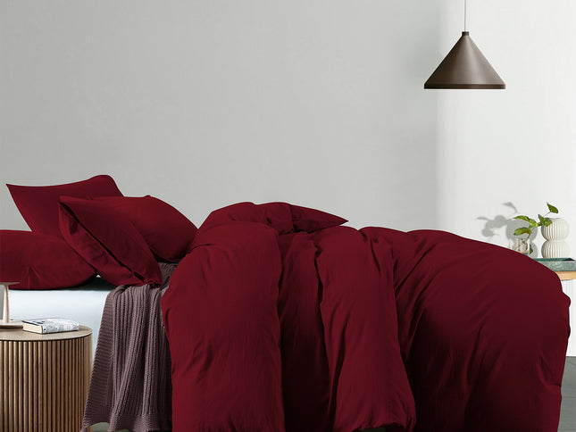 Royal Comfort Vintage Washed 100 % Cotton Quilt Cover Set Queen - Mulled Wine-1951134833484894209
