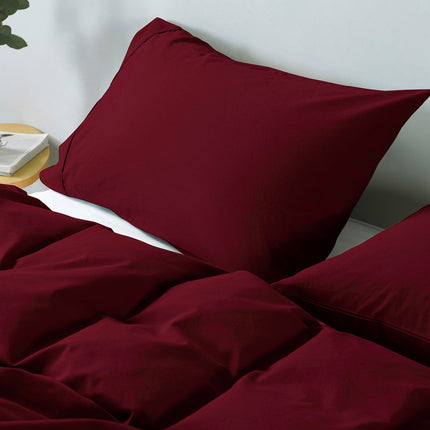 Royal Comfort Vintage Washed 100 % Cotton Quilt Cover Set Queen - Mulled Wine-1951134833484894212