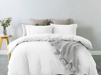 Royal Comfort Vintage Washed 100 % Cotton Quilt Cover Set King - White-1917365869692981248