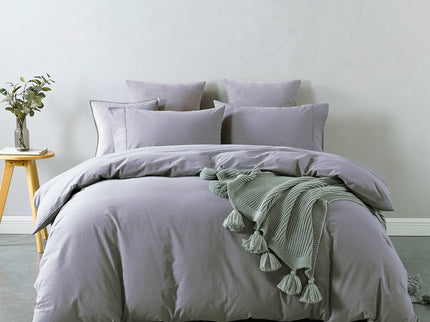 Royal Comfort Vintage Washed 100 % Cotton Quilt Cover Set King - Grey-1917365869848170496