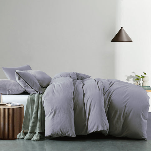 Royal Comfort Vintage Washed 100 % Cotton Quilt Cover Set King - Grey-1917365869848170497