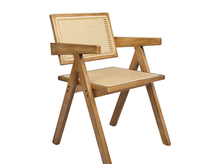 Levede 1x Dining Chair Solid Wood Rattan Natural-1942353409743130624