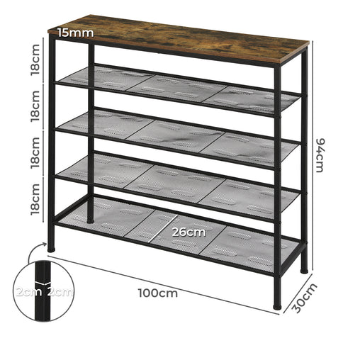 Levede 5-Tier Shoe Rack Storage Cabinet 100cm Wide-1917016720015495170