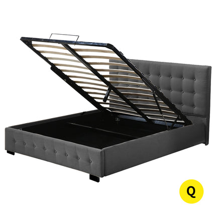 Levede Fabric Bed Frame Queen Tufted Dark Grey-1973194028933582848