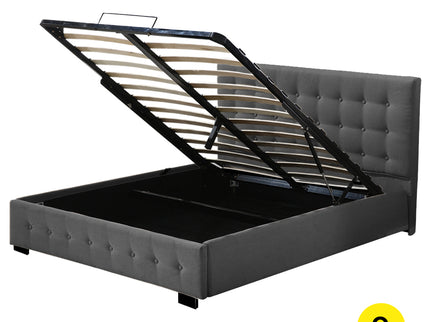 Levede Fabric Bed Frame Queen Tufted Dark Grey-1910113203925422080