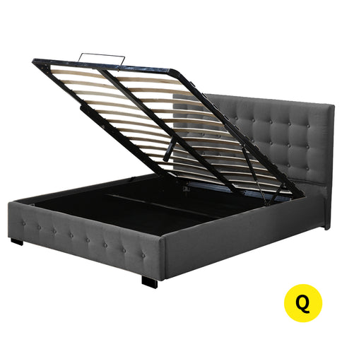 Levede Fabric Bed Frame Queen Tufted Dark Grey-1910113203925422080