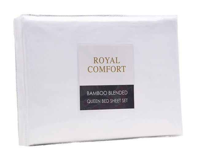 Royal Comfort Blended Bamboo Sheet Set White - Queen-1889884831567974402