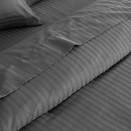 KENSINGTON 1200TC COTTON SHEET SET IN STRIPE-DOUBLE - CHARCOAL-1951134849830096898
