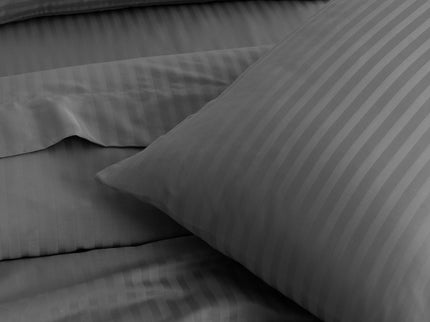 KENSINGTON 1200TC COTTON SHEET SET IN STRIPE-DOUBLE - CHARCOAL-1889884832562024451