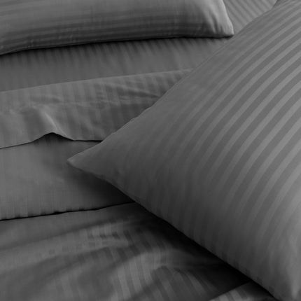 KENSINGTON 1200TC COTTON SHEET SET IN STRIPE-DOUBLE - CHARCOAL-1951134849830096899