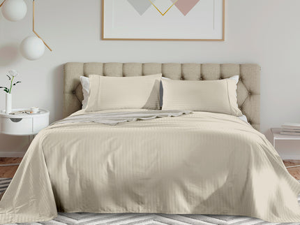 KENSINGTON 1200TC COTTON SHEET SET IN STRIPE-QUEEN -  SAND-1902483610955550720