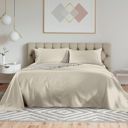 KENSINGTON 1200TC COTTON SHEET SET IN STRIPE-QUEEN -  SAND-1902483610955550720