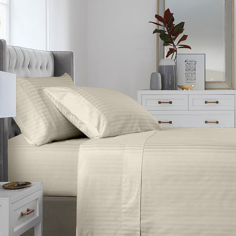 KENSINGTON 1200TC COTTON SHEET SET IN STRIPE-QUEEN -  SAND-1902483610955550721