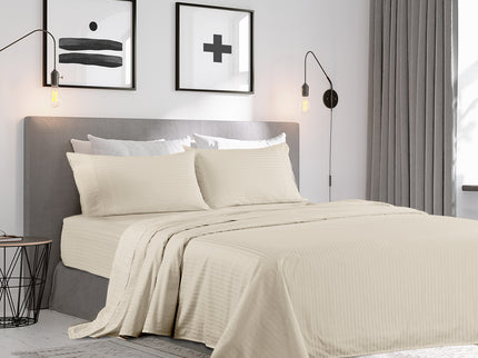 KENSINGTON 1200TC COTTON SHEET SET IN STRIPE-QUEEN -  SAND-1902483610955550722