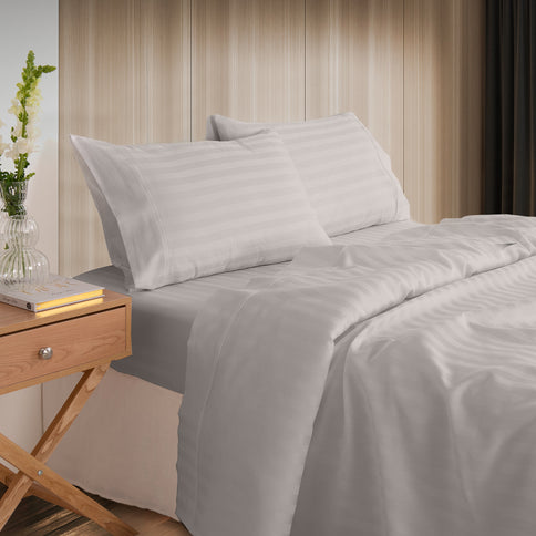 KENSINGTON 1200TC COTTON SHEET SET IN STRIPE-QUEEN - SILVER (GREY)-1902483611190431744