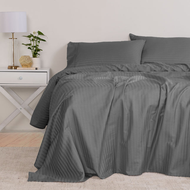 KENSINGTON 1200TC COTTON SHEET SET IN STRIPE-QUEEN - CHARCOAL-1951134850815758337