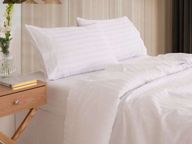 KENSINGTON 1200TC COTTON SHEET SET IN STRIPE-KING - WHITE-1889884833799344128