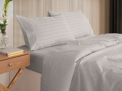 KENSINGTON 1200TC COTTON SHEET SET IN STRIPE- DOUBLE - SILVER (GREY)-1902483611362398208