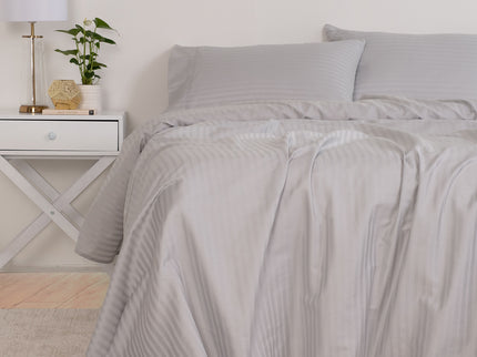 KENSINGTON 1200TC COTTON SHEET SET IN STRIPE- DOUBLE - SILVER (GREY)-1902483611362398209