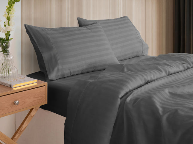 KENSINGTON 1200TC COTTON SHEET SET IN STRIPE-KING - CHARCOAL-1892086622569238528