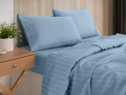 KENSINGTON 1200TC COTTON SHEET SET IN STRIPE-KING - CHAMBRAY (BLUE)-1889884834466238464