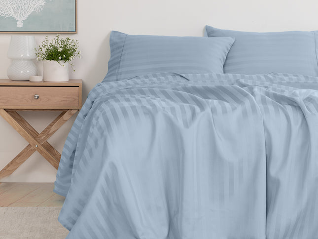 KENSINGTON 1200TC COTTON SHEET SET IN STRIPE-KING - CHAMBRAY (BLUE)-1889884834466238465
