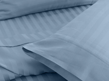 KENSINGTON 1200TC COTTON SHEET SET IN STRIPE-KING - CHAMBRAY (BLUE)-1889884834466238467
