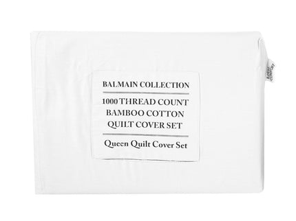 Royal Comfort - Balmain 1000TC Bamboo cotton Quilt Cover Sets (Queen) - White-1917365867931373575